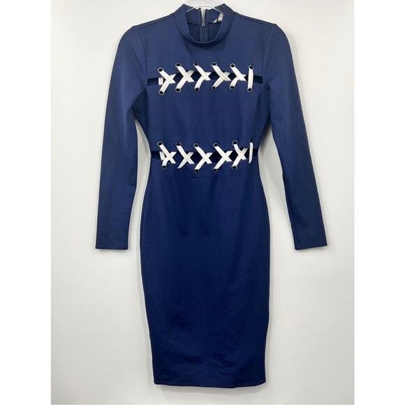 Guess Dress Womens Pia Detail‎ Sweater Sheath Bodycon Blue Size Small - Picture 3 of 9